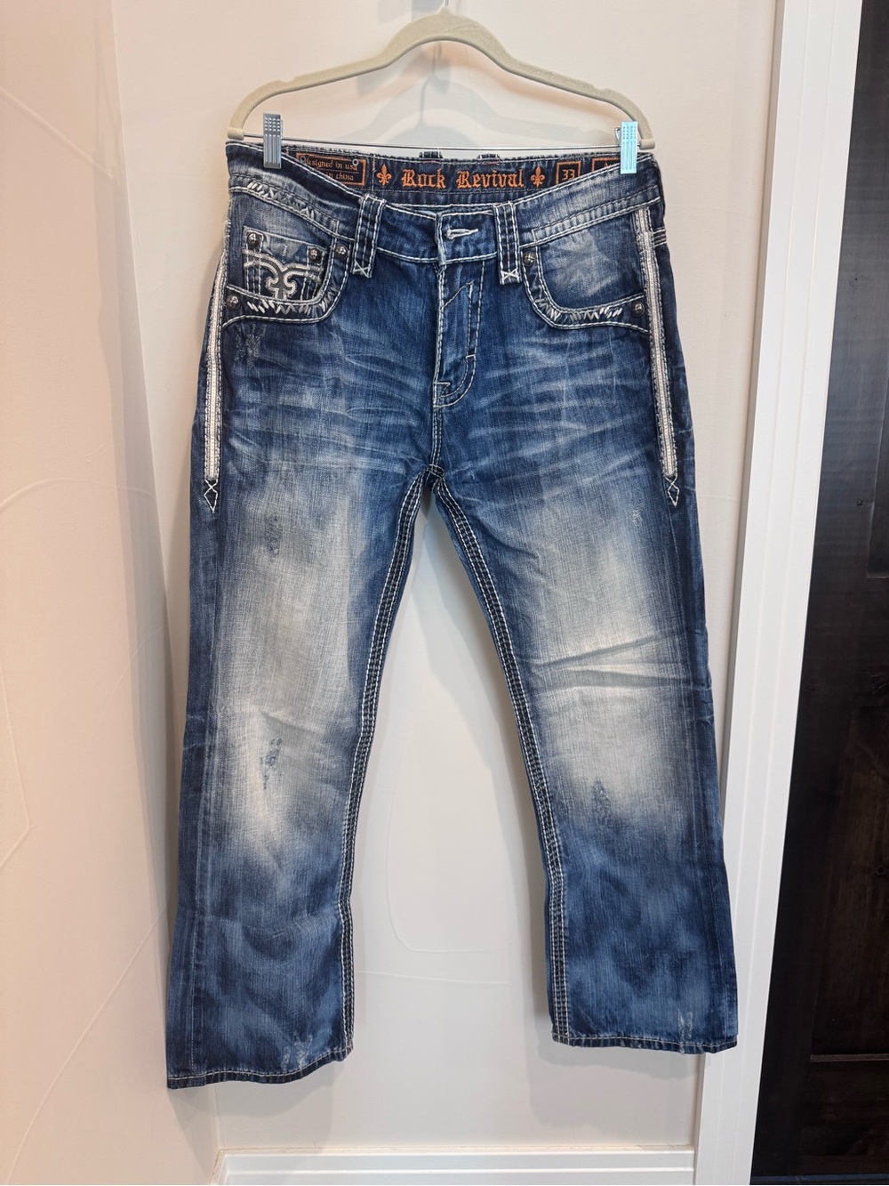 Rock Revival Aubin Faded Blue Relaxed Straight Leg Jeans